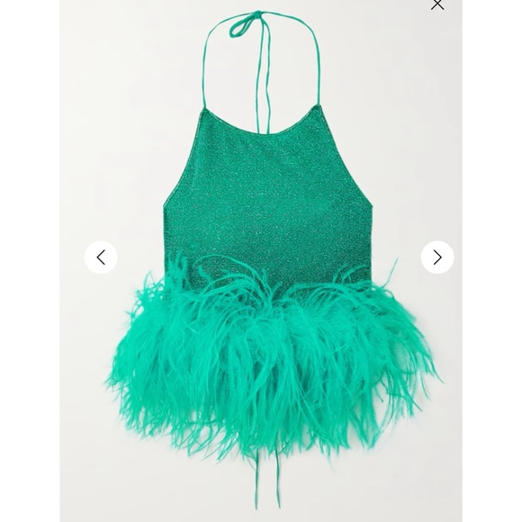 OSÉREE Lumière Feather-Trimmed Metallic Glitter Halter Top & Cropped Pants - Picture 12 of 15